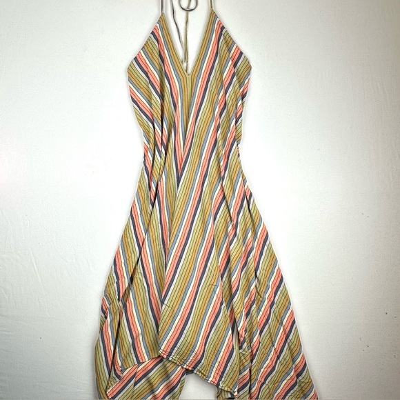 lovestitch Dresses & Skirts - Lovestitch Halter Multi-Colored Stripe Low Back Asymmetrical Dress Beach Resort